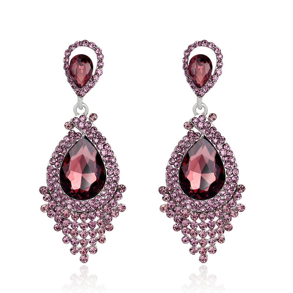 Wholesale Rhinestone Gemstone Tassel Glass Drop Earrings